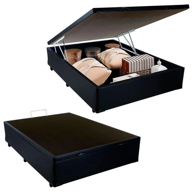 Cama Box Baú Casal Sintético Mega Cama Preto 138x188x45cm - OUTRAS - Colchões