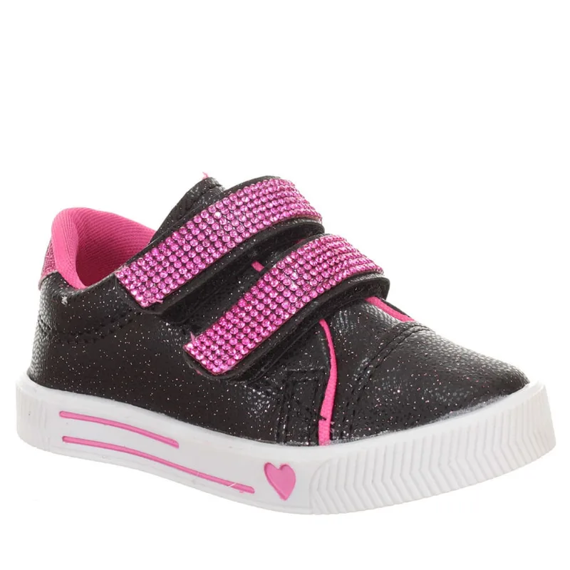 Tenis Infantil Feminino Meninas Baby Preto Com Brilho Rosa