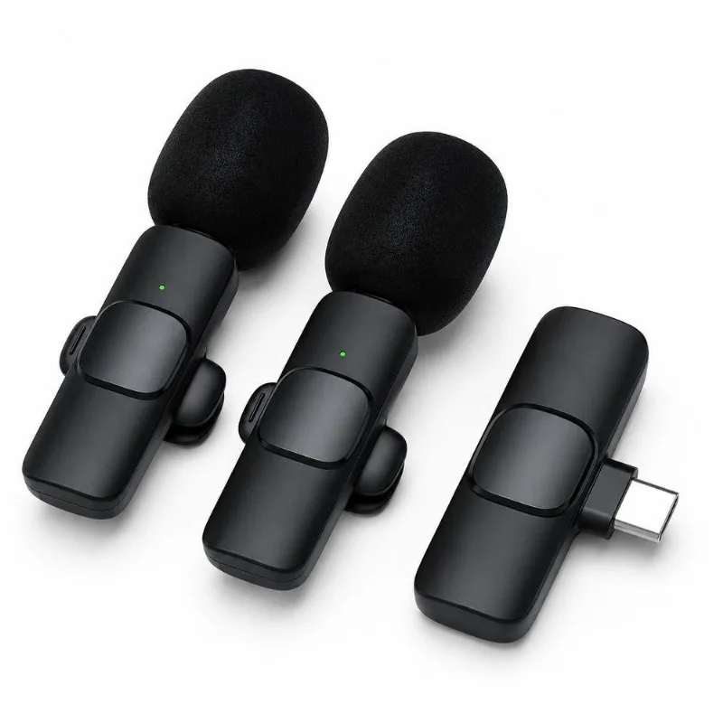 Kit Microfone De Lapela Wireless Type C Duplo Mdm Recarregável Para Conteúdo Em Vídeo Hd