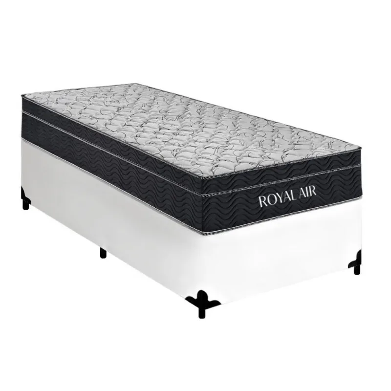 Cama Box com Colchão Solteiro Royal Air Molas Ensacadas Tecido Sintético Branco