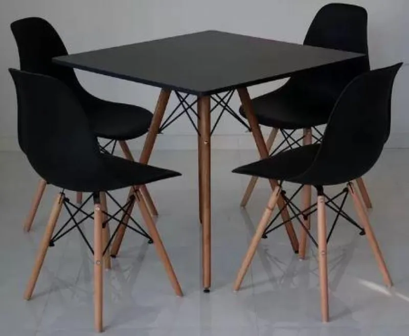 Mesa Eiffel Quadrada 80cm Preta + 4 Cadeiras Eiffel Pretas - Decoreshop - Móveis