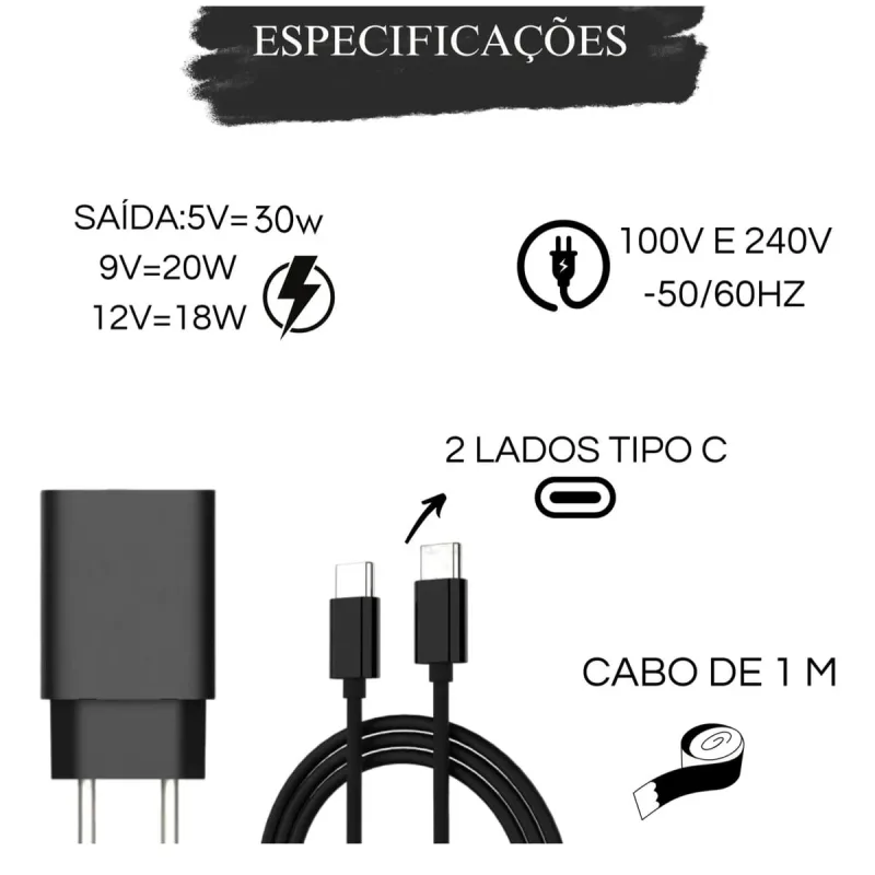 Carregador Para Celular USB-C Turbo Charge Parede Preto - MDM - Ar E Ventilação