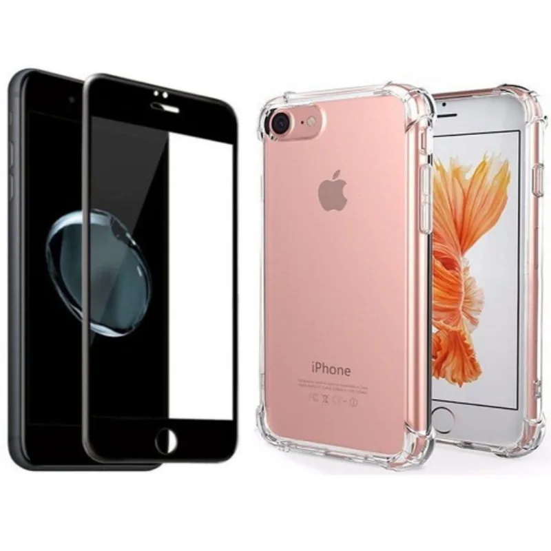 Pelicula De Vidro 3d Íphone 7 8 Plus Pret + Capa Antiimpacto
