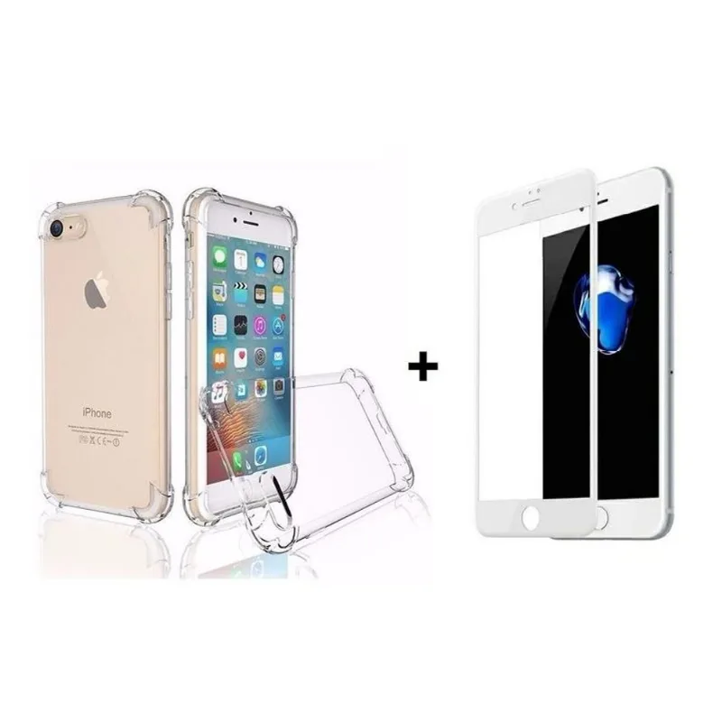 Pelicula De Vidro 3d Íphone 6 6s Branco + Capa Anti Impacto
