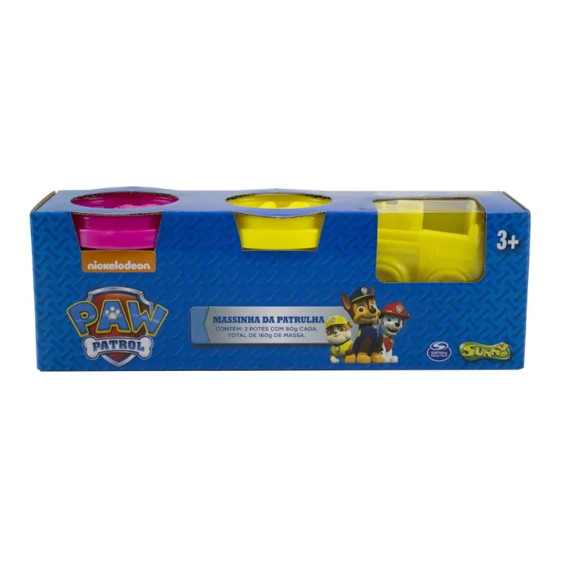 2 Potes Massinha Rosa e Amarelo com molde Patrulha Canina