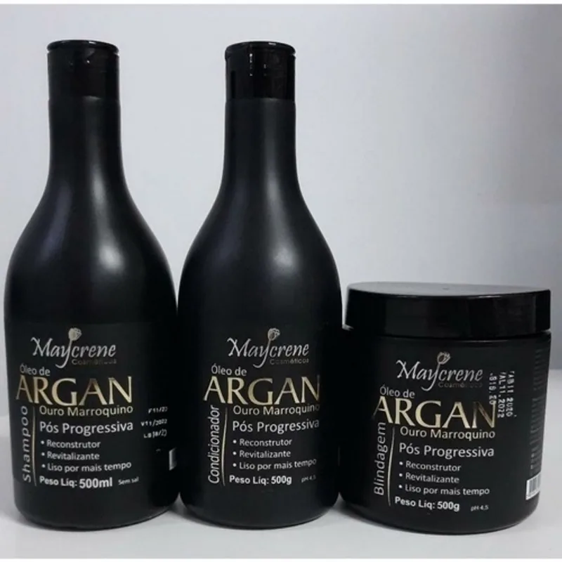 Maycrene Kit Pós Progressiva De Argan Shampoo Condicionador Máscara