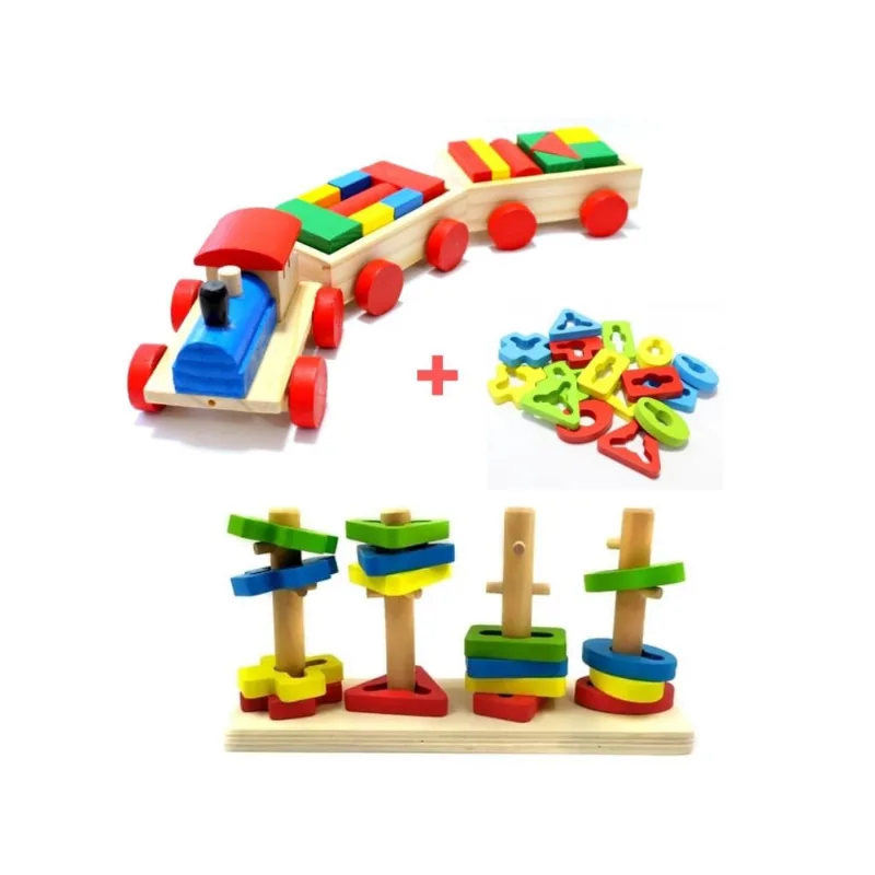 Kit brinquedo piramide educativa 17 peças com trem didatico