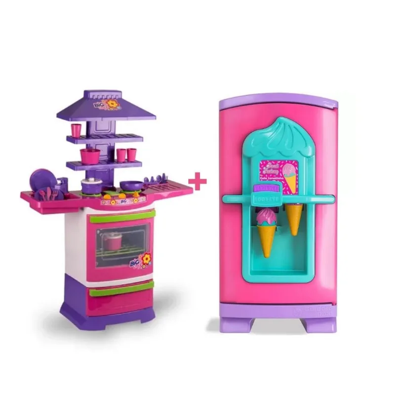 Kit geladeira sorvetinho com cozinha master fogão acessórios