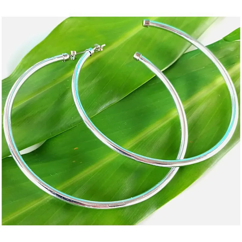Argola Brinco Grande Banhado A Prata Feminina - Não Disponível - Relógios E Joias