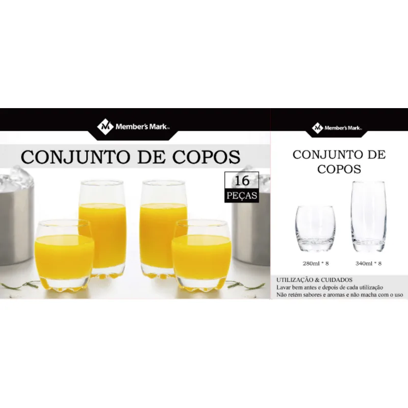 Conjunto de Copos Member's Mark 8 Unidades de 280ml Cada + 8 Unidades de 340ml Cada