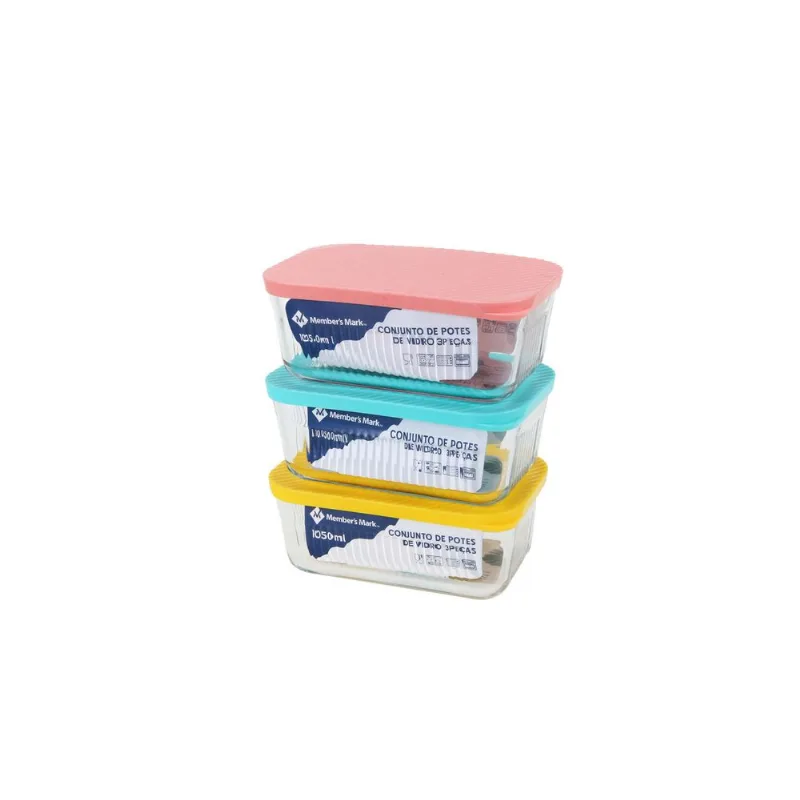 Conjunto Potes de Vidro com Tampa Jomafe 3 Unidades de 1,050ml Cada