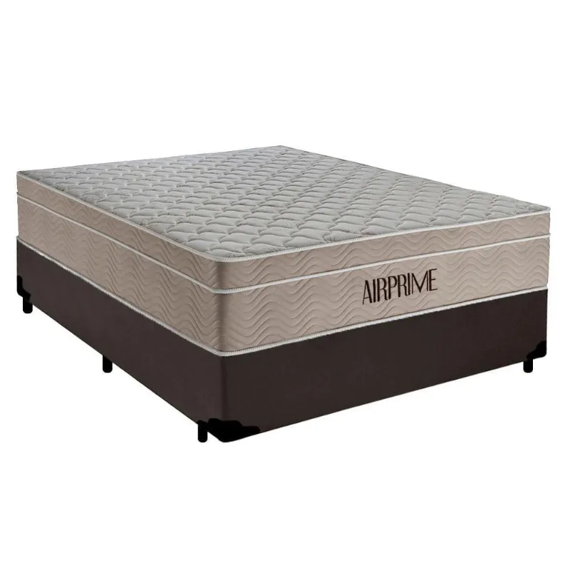 Cama Box Casal Sintético Cremil + Colchão Molas Ensacadas Airprime 138cm Marrom - Suporta Até 120kg Por Pessoa