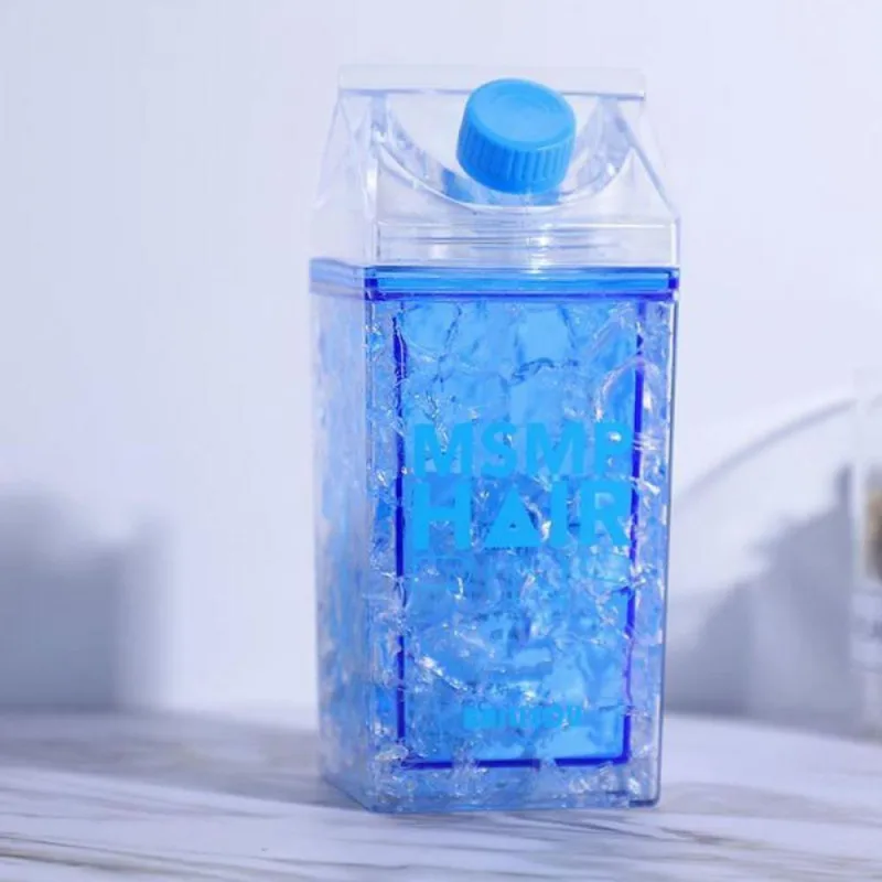 Copo Squeeze Garrafa Gel Congelante Canudo Azul 400ml Bico