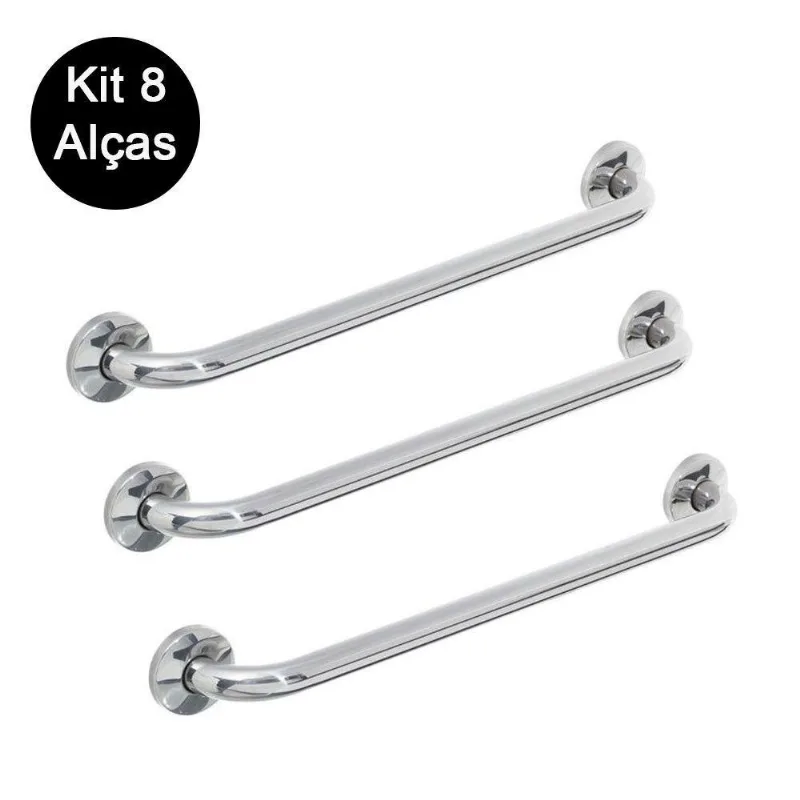 Kit 8 Alças Apoio Banheiro Idoso Inox Cadeirante