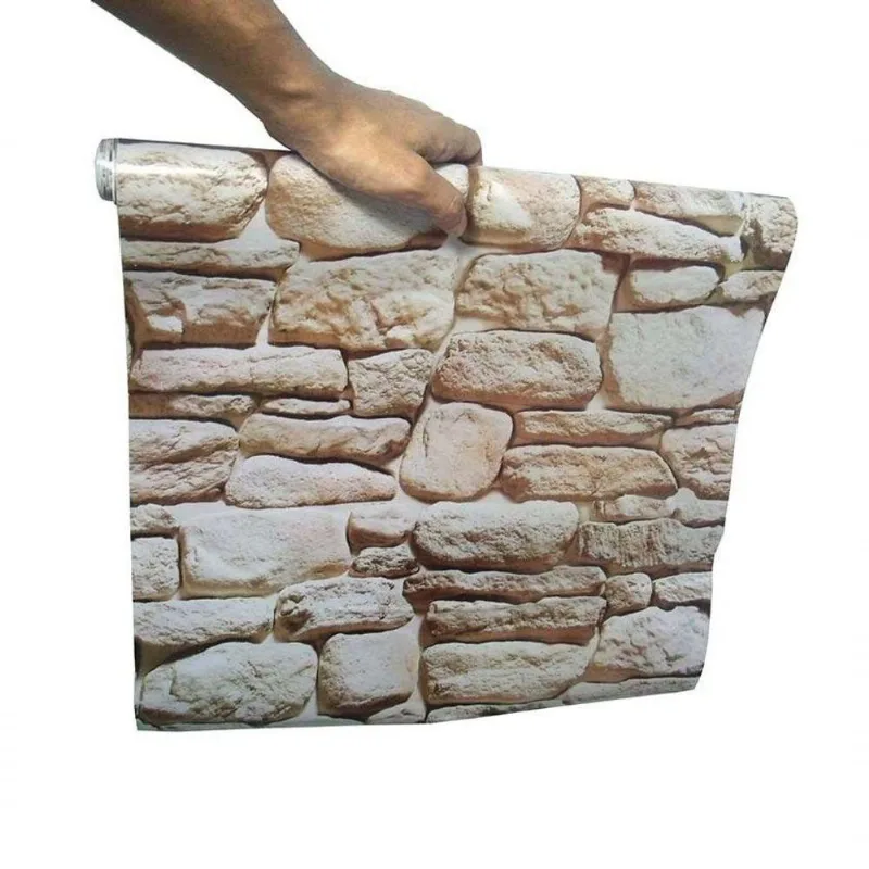 Kit Papel De Parede 5un Pedra Marrom Claro Autoadesivo