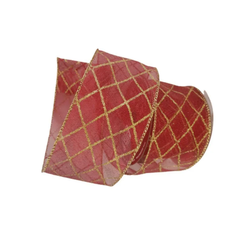 Fita Decorativa Natal Aramada Voal Bordo Comp 9.14m