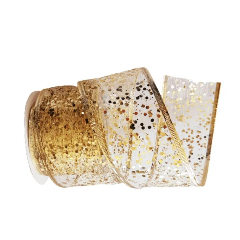 Fita Decorativa Natal Aramada Paetê Dourado Comp 9.14m