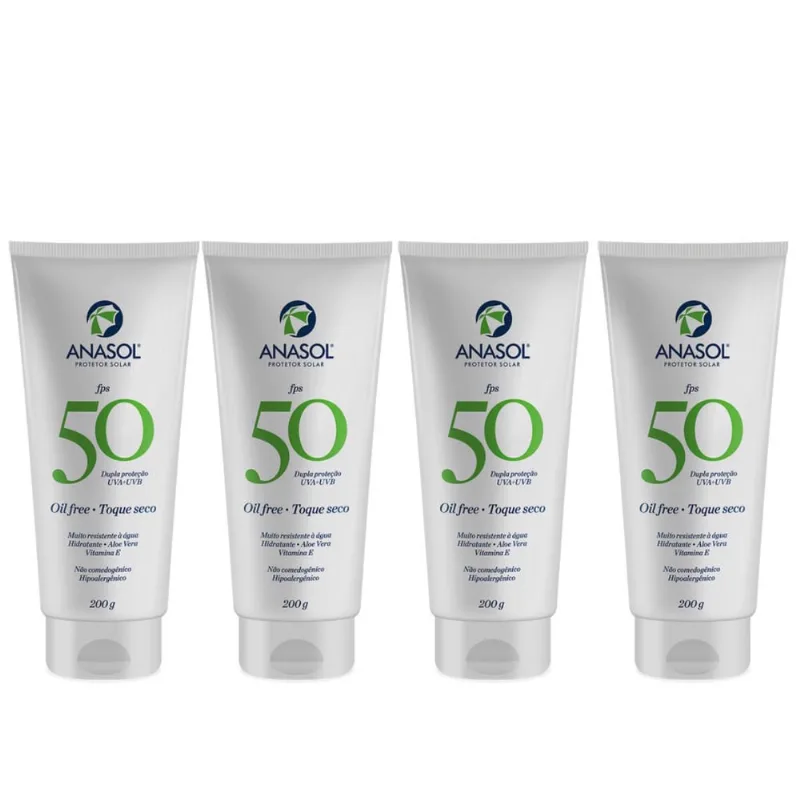 Protetor Solar Anasol Fps 50 Oil Free Toque Seco 200Ml Kit 4