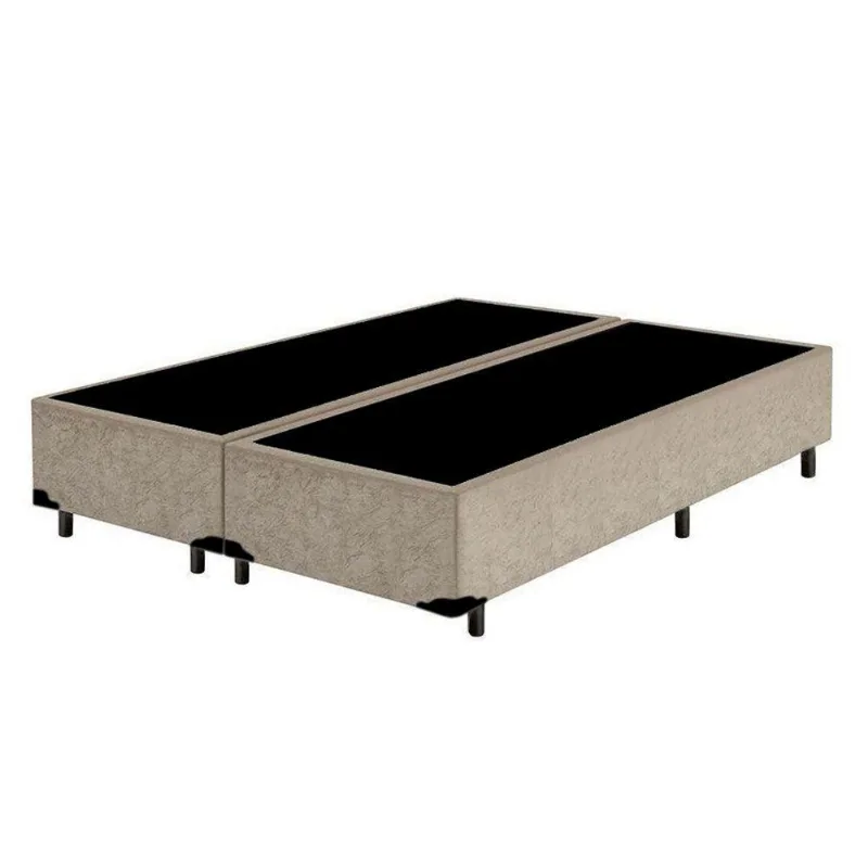 Cama Box Blindado Casal Bipartido King Design Suede Bege 138x188x40