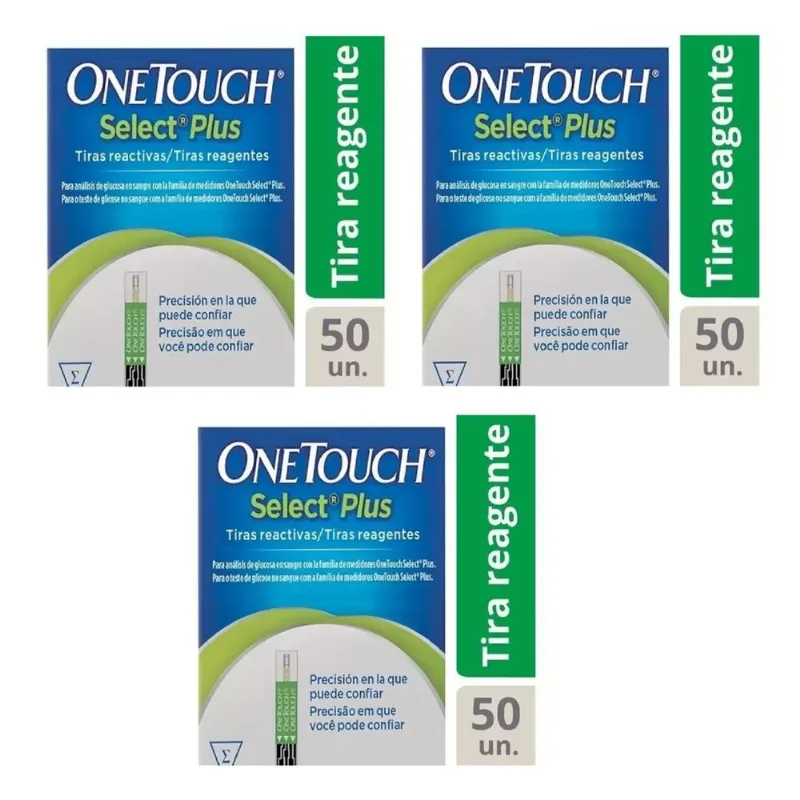Combo 3 Caixas Tiras Glicemia Onetouch Select Plus 50