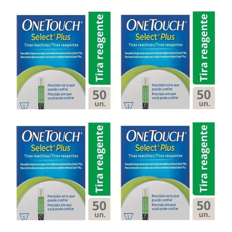 Combo 4 Caixas Tiras Glicemia Onetouch Select Plus 50