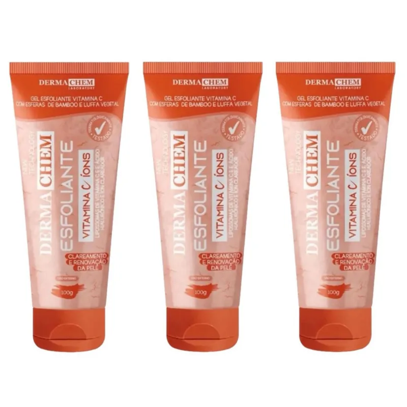 Kit 3 Frascos Gel Esfoliante Dermachem Vitamina C 100G