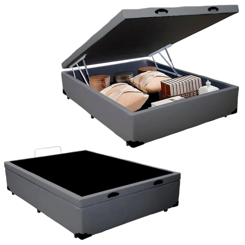Cama Box Baú Casal Sintético Mega Cama Cinza 138x188x45cm - OUTRAS - Colchões