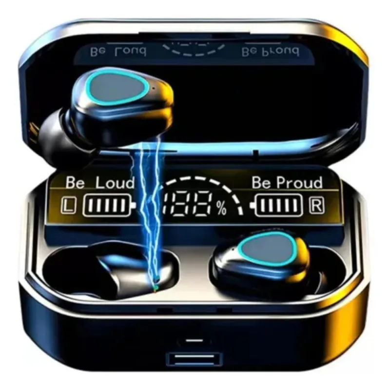 Fone de Ouvido Preto TWS Controle Touch e Power Bank Portátil Integrado - MDM - Celular E Smartphone