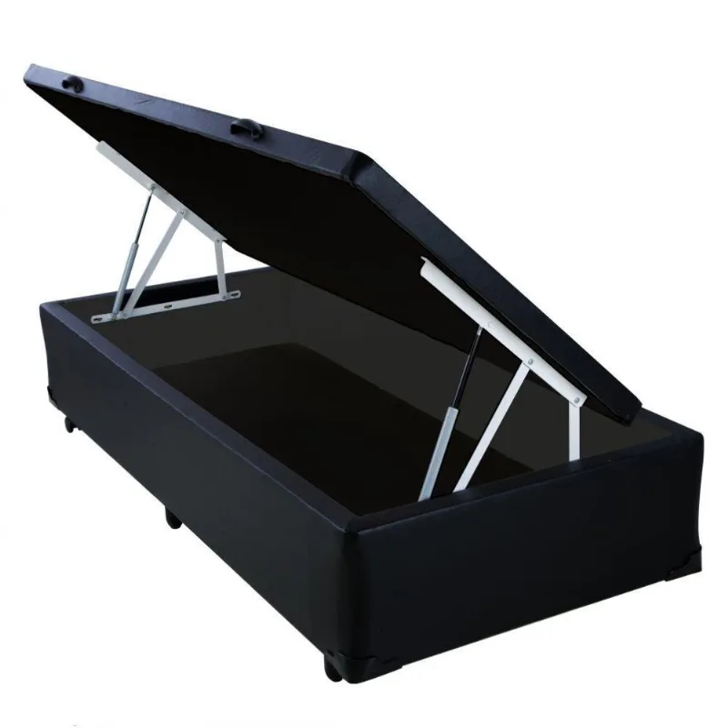 Cama Box Baú Solteiro King Design Sintético Preto 88x188x41