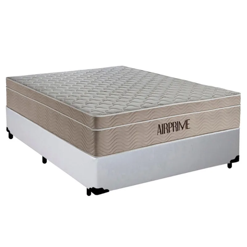 Cama Box Casal Sintético Cremil + Colchão Molas Ensacadas Airprime 138x188x65cm Branco
