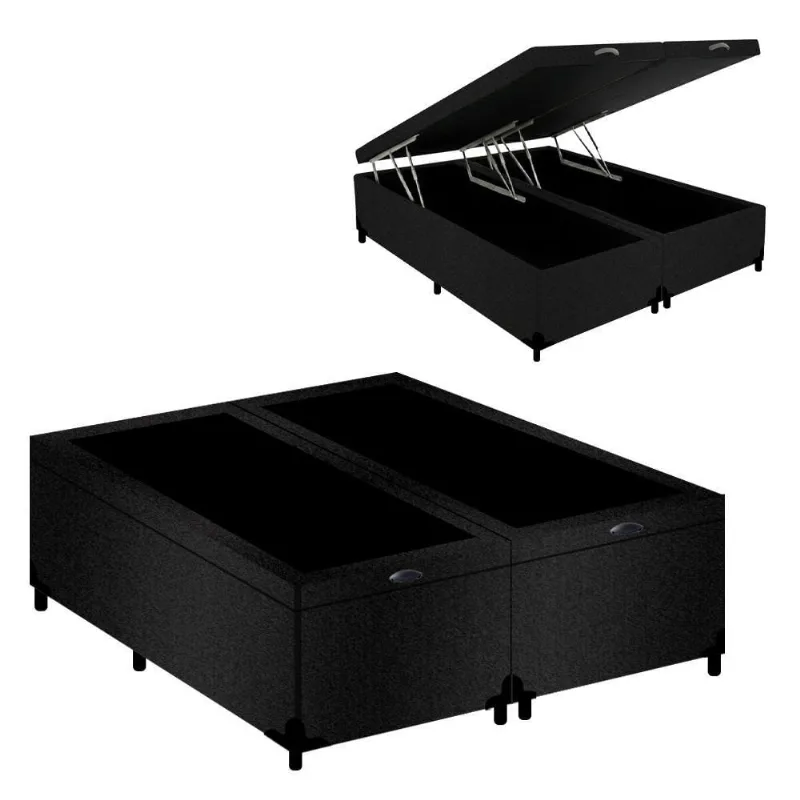 Cama Box com Baú Queen Belluno Bipartido Abertura Pneumática Suede Preto