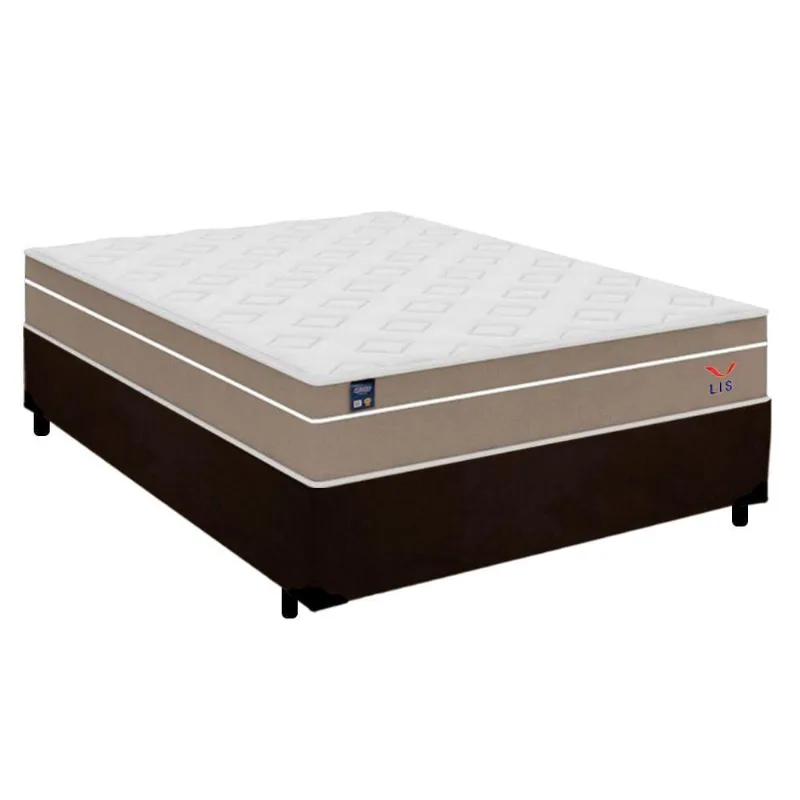 Cama Box Casal Suede + Colchão Lis Molas Ensacadas Plumatex 138cm Marrom