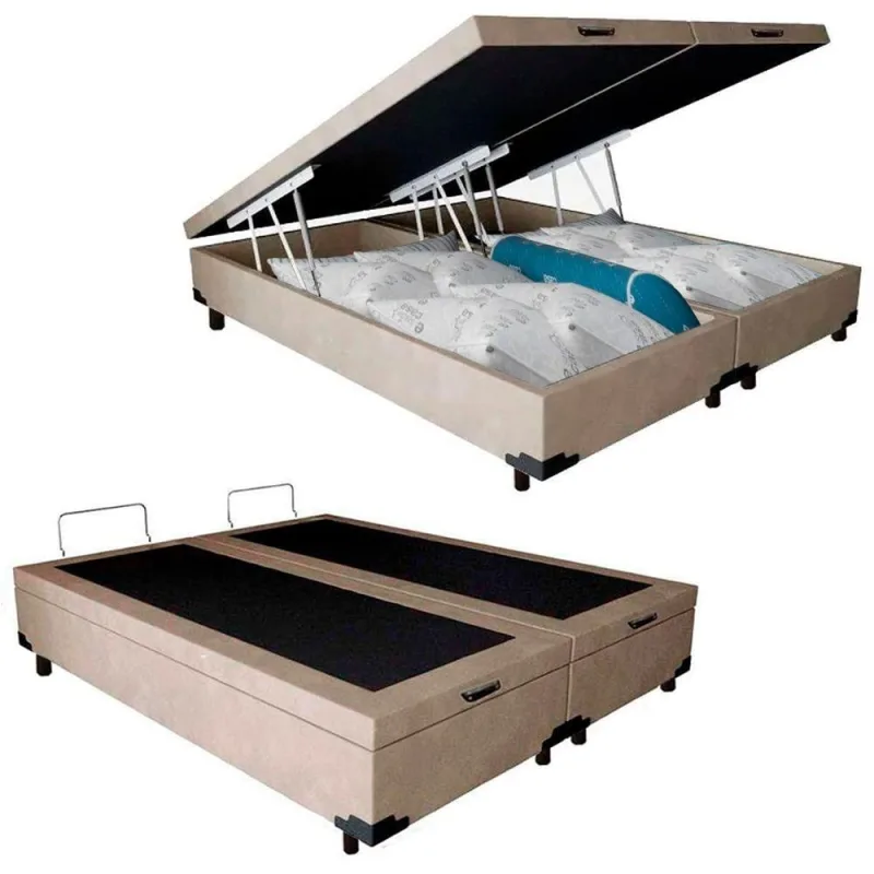 Cama Box Baú Casal Bipartido Suede Mega Cama Bege 138x188x45cm - OUTRAS - Colchões