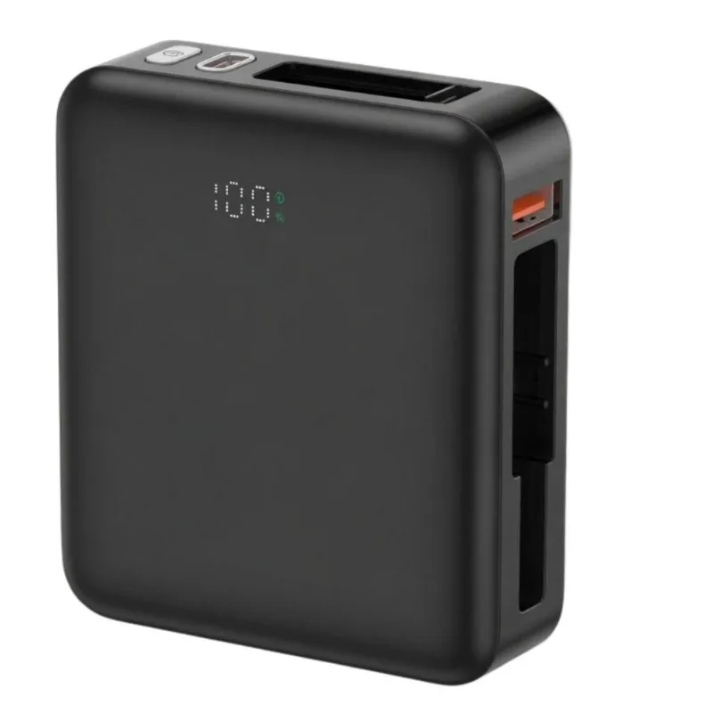 Power Bank MDM Premium Quadrado com Cabos Lightning e USB C e Display Digital Preto 1 Unidade