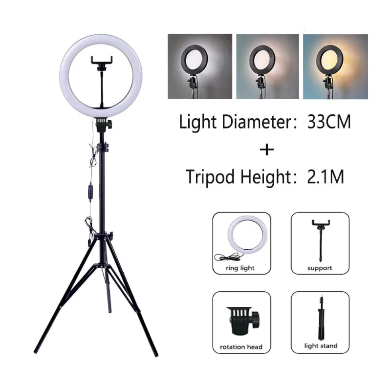 Iluminador LED Ring Light 13 Polegadas 33cm Kit Completo Tripé 2,1m