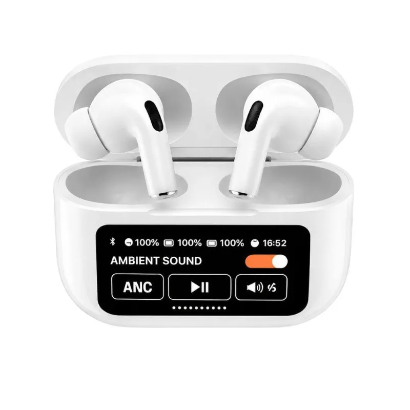 Headphone Tws Mdm Com Visor Lcd Interativo Som Estéreo Hd Microfone Anc Branco Fosco