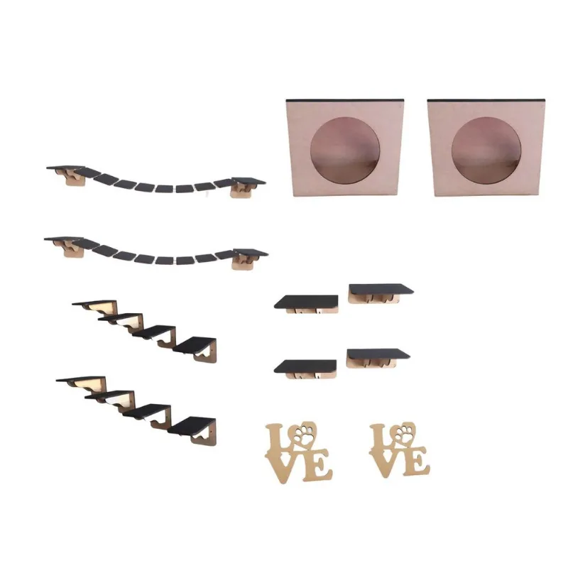 Kit Playground Para Gato 16 Pcs Mdf Crú (b)