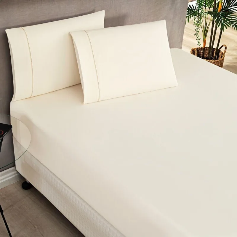 Jogo Cama Lençol Home Basic Casal 180 Fios C/ Ponto Palito 3 Peças - Palha