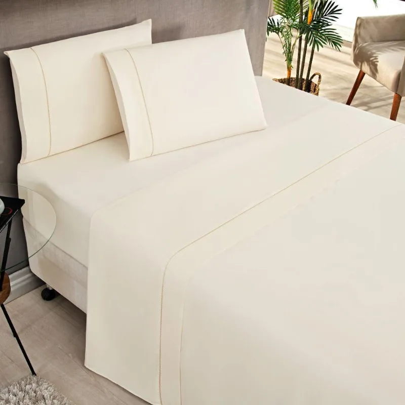 Jogo Cama Lençol Home Basic Queen 180 Fios C/ Ponto Palito 4 Peças - Palha