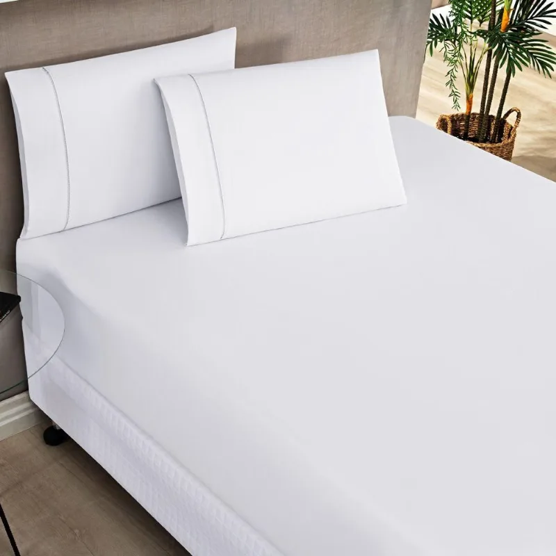 Jogo Cama Lençol Home Basic King 180 Fios C/ Ponto Palito 3 Peças - Branco