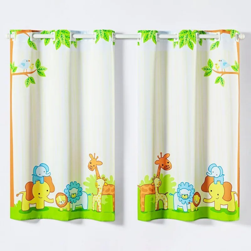 Cortina Kids Infantil Varão Tecido Oxford 2,00m X 1,30m - Bichinhos Safari Verde