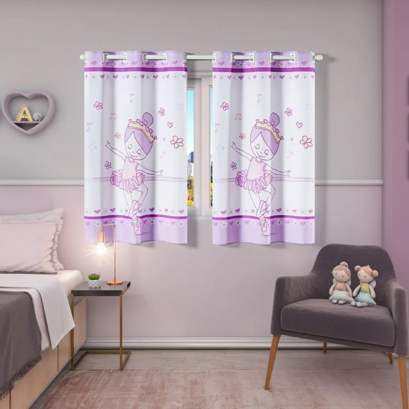 Cortina Kids Infantil Varão Tecido Oxford 2,00m X 1,30m - Bailarina Lilás