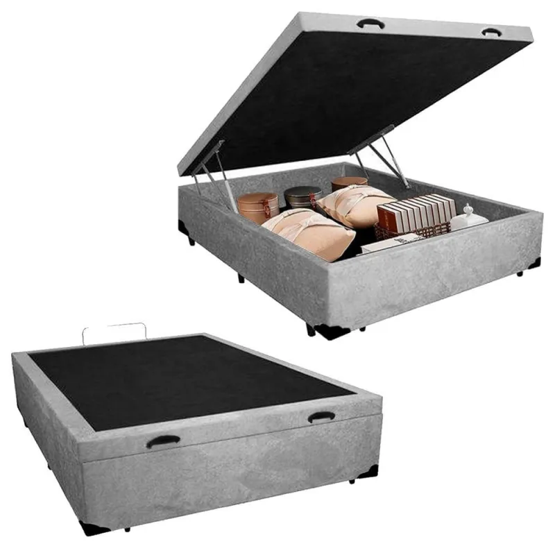 Cama Box Baú Casal Suede Cama Cinza 138x188x45cm - OUTRAS - Colchões