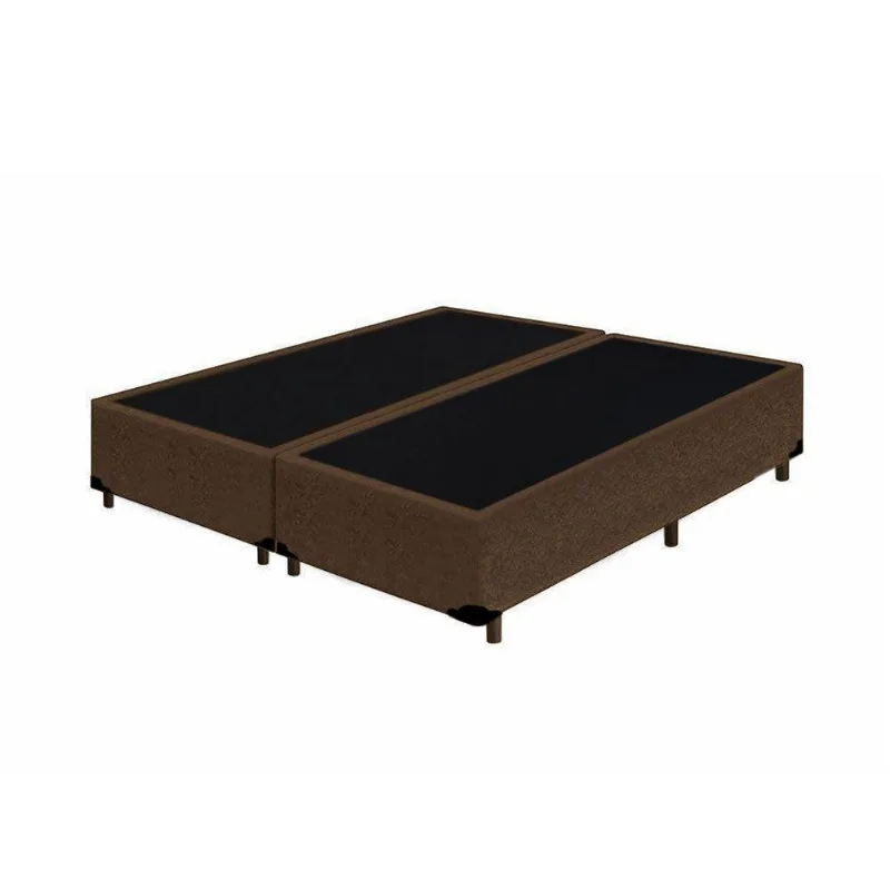 Cama Box Blindado Casal Bipartido King Design Suede Marrom 138x188x40