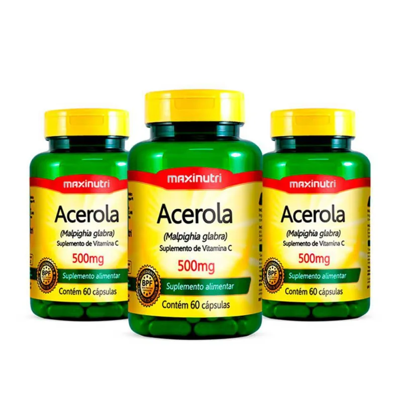 Kit 03 Acerola Vitamina C 500mg 60 Capsulas Maxinutri - Maxinutri - Mercearia