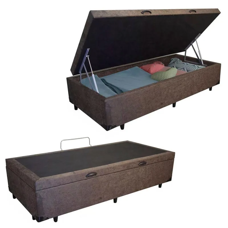 Cama Box Baú Solteiro Suede Cama Marrom 88x188x45cm - OUTRAS - Colchões