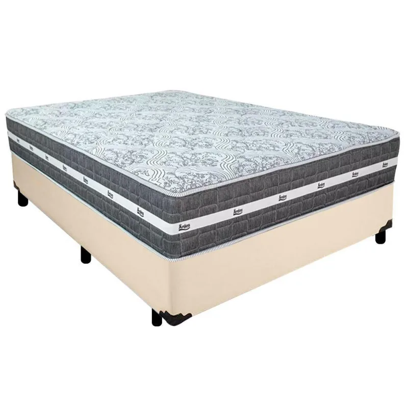 Cama Box Casal Sintético + Colchão Anjos Black Graphite Molas Ensacadas 138cm Suporta Até 120 Kg Por Pessoa Cor:bege