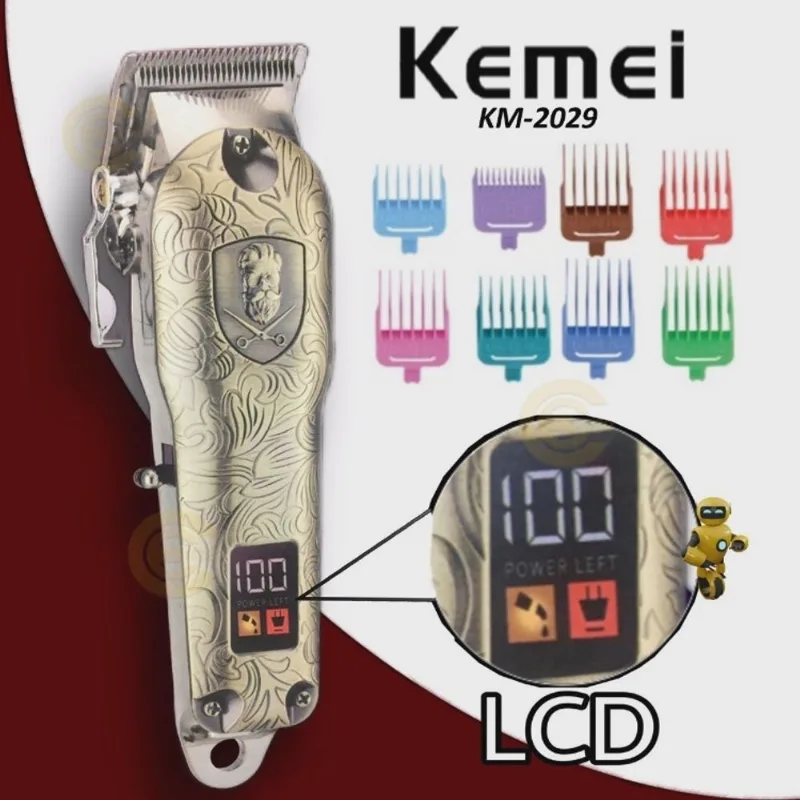 Maquina De Corte Cabelo Cortar Barba Bigode Profissional Recarregável Bivolt Kemei Sem Fio Km-2029 Linha Retrô Vintage Pro Master