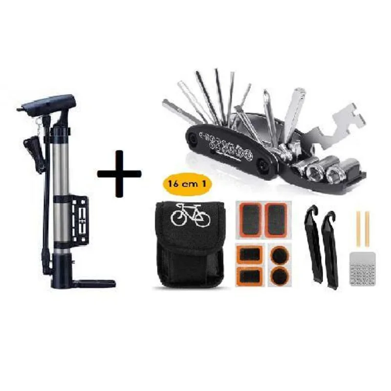 Combo Para Reparo De Pneu De Bike - Bomba + Kit De Remendos
