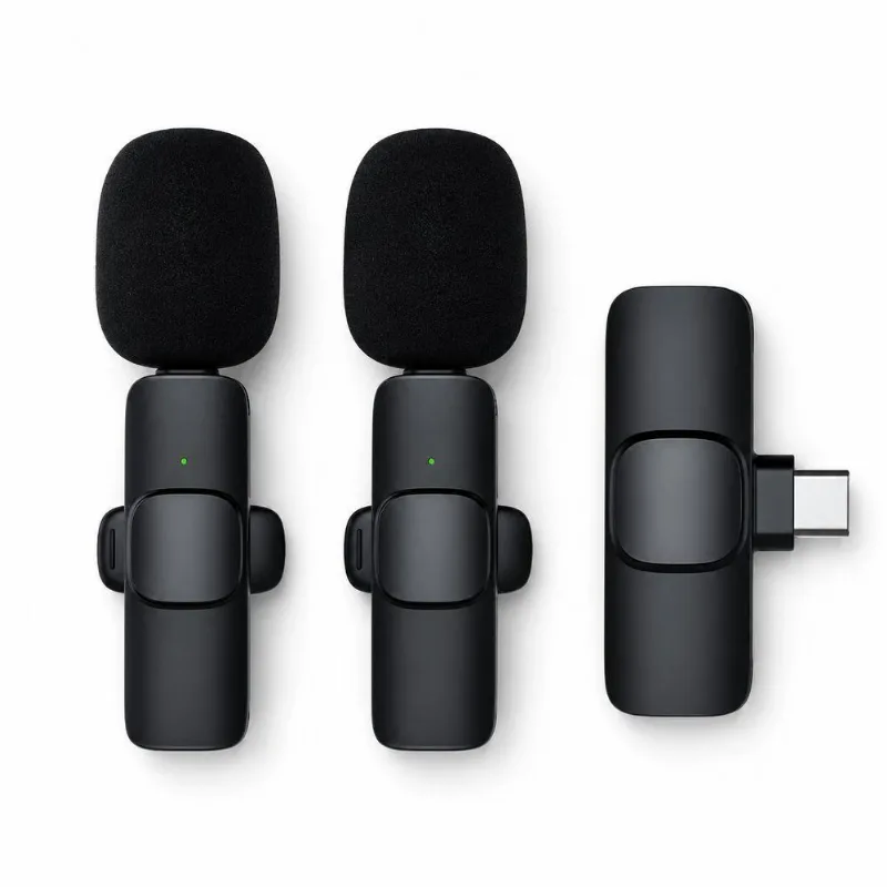 Kit Microfone De Lapela Duplo Sem Fio Tipo C Mdm Gravação Pro Para Entrevistas E Vídeos
